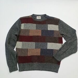 Vtg Campus USA Wool Blend Grey Geometric Block Colorful Grandpa Dad Sweater L